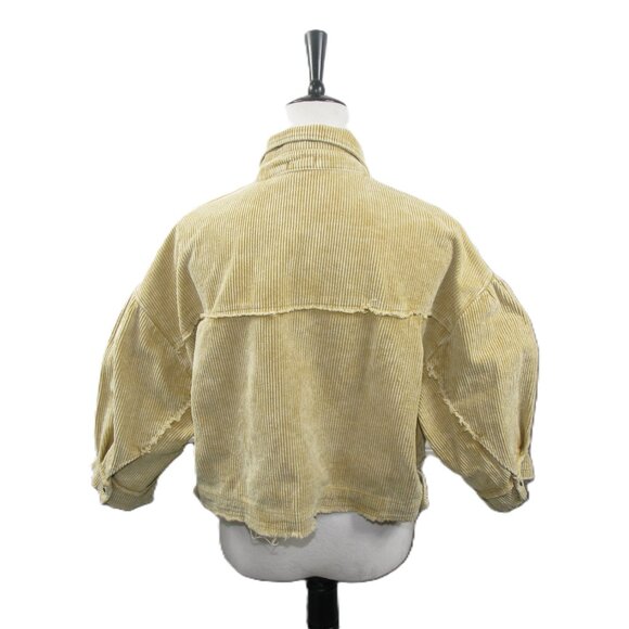 POL Light Tan Cropped Distressed Corduroy 3/4 Wide Sleeve Size Small - Picture 5 of 7